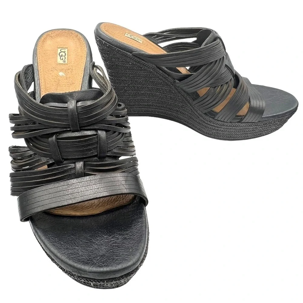 Ugg Black Melinda Platform Wedge Sandals Women's Size 9